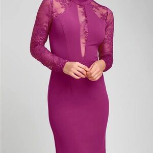 Lulus Oretha Fuchsia Lace Long Sleeve Bodycon Dress